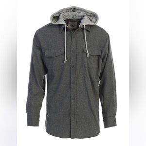 Gioberti Men’s Gray Button Down Flannel Shirt with Removable Hood Size Large